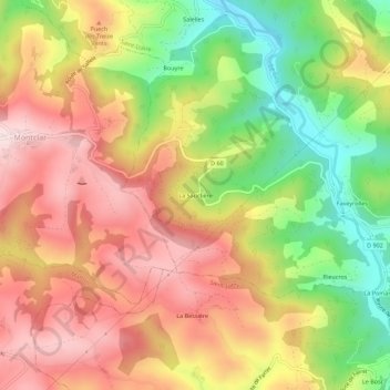 Mapa topográfico La Sauclière, altitud, relieve
