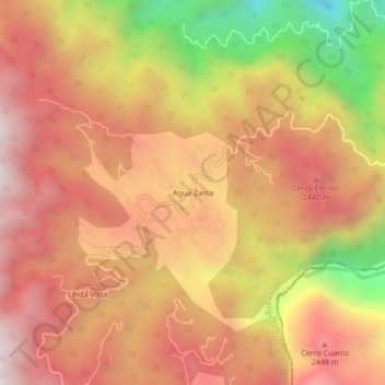 Mapa topográfico Agua Zarca, altitud, relieve