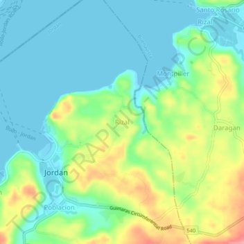 Mapa topográfico Rizal, altitud, relieve