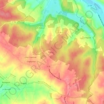 Mapa topográfico Beaugarie, altitud, relieve