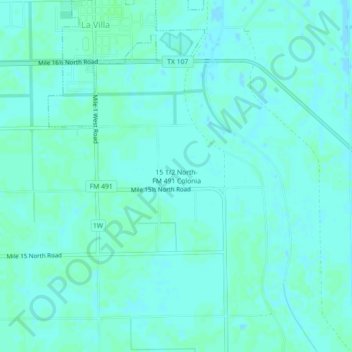 Mapa topográfico 15 1/2 North-FM 491 Colonia, altitud, relieve