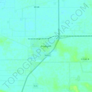 Mapa topográfico Anupgarh, altitud, relieve