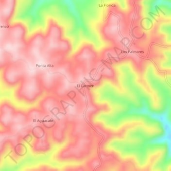 Mapa topográfico El Carmen, altitud, relieve