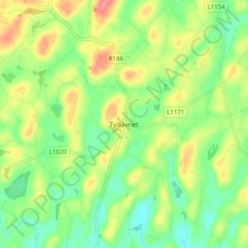 Mapa topográfico Tydavnet, altitud, relieve
