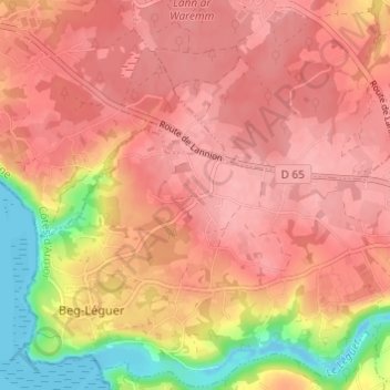 Mapa topográfico Le Minihy, altitud, relieve
