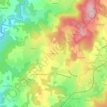 Mapa topográfico Les Terrasses, altitud, relieve