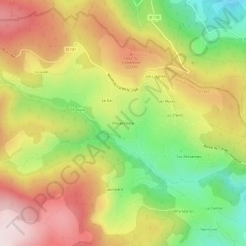 Mapa topográfico Provenchère, altitud, relieve