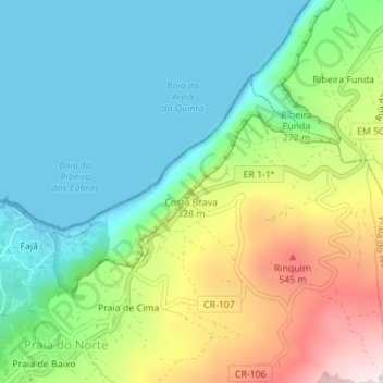 Mapa topográfico Costa Brava, altitud, relieve