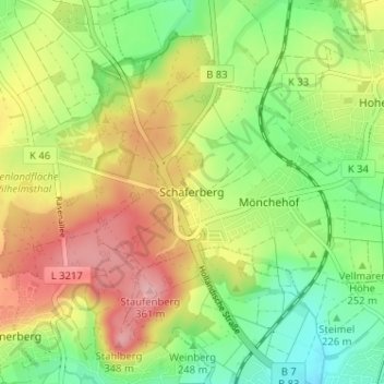 Mapa topográfico Schäferberg, altitud, relieve