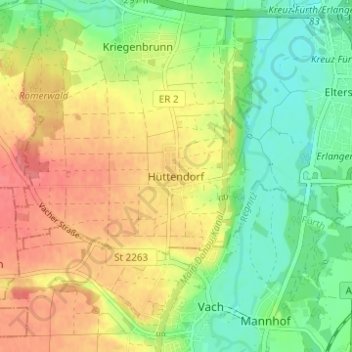 Mapa topográfico Hüttendorf, altitud, relieve