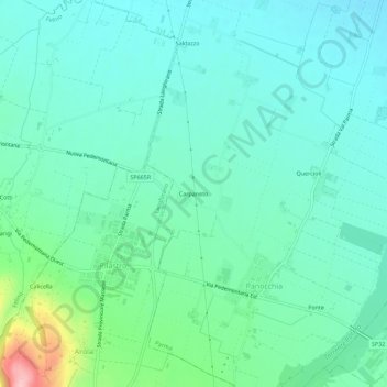Mapa topográfico Carpaneto, altitud, relieve