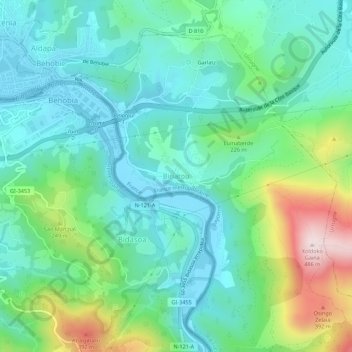 Mapa topográfico Biriatou, altitud, relieve