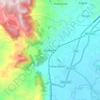 Mapa topográfico Zipaquirá, altitud, relieve