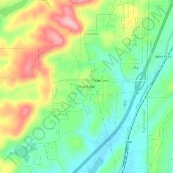 Mapa topográfico West Ridge, altitud, relieve
