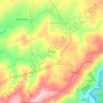 Mapa topográfico Arcozelo, altitud, relieve