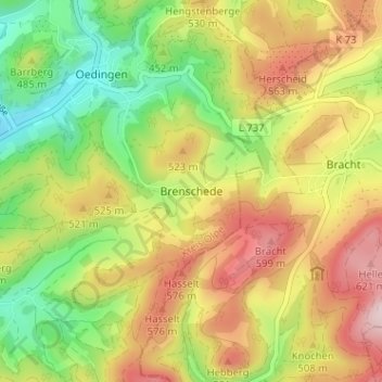 Mapa topográfico Brenschede, altitud, relieve