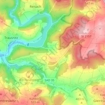 Mapa topográfico Bierlhof, altitud, relieve
