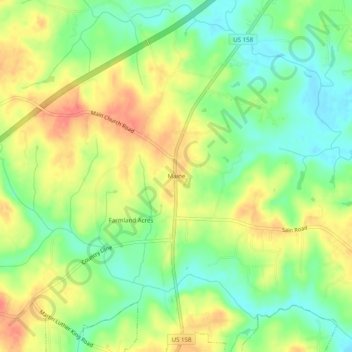 Mapa topográfico Maine, altitud, relieve