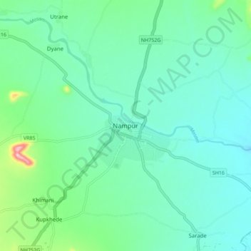 Mapa topográfico Nampur, altitud, relieve