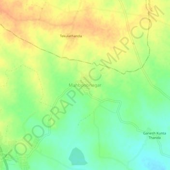 Mapa topográfico Mahboobnagar, altitud, relieve