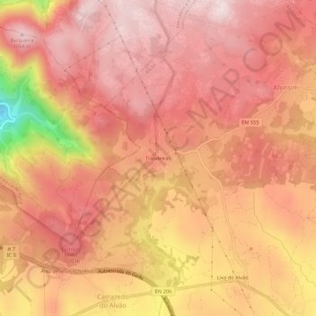 Mapa topográfico Trandeiras, altitud, relieve