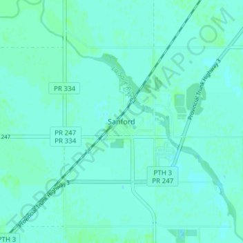 Mapa topográfico Sanford, altitud, relieve