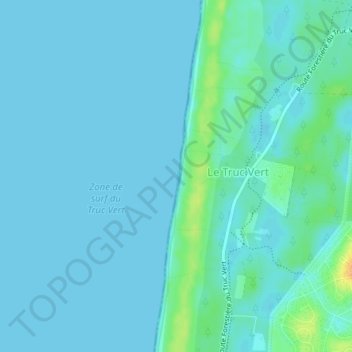 Mapa topográfico Plage du Truc Vert, altitud, relieve