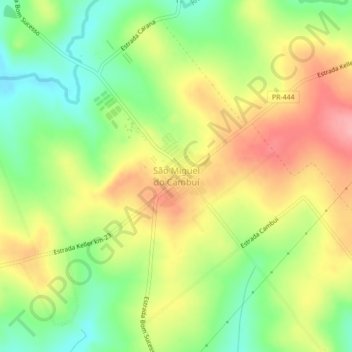 Mapa topográfico São Miguel do Cambuí, altitud, relieve