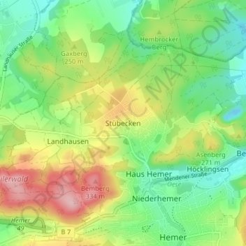 Mapa topográfico Stübecken, altitud, relieve