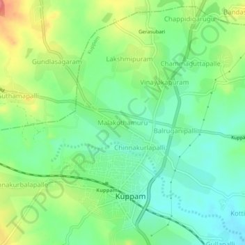 Mapa topográfico Malakothamuru, altitud, relieve