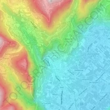 Mapa topográfico Gavazzo, altitud, relieve