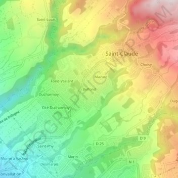 Mapa topográfico Belfond, altitud, relieve