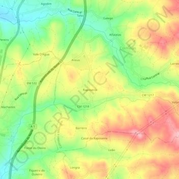 Mapa topográfico Raposeira, altitud, relieve