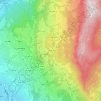 Mapa topográfico Lachaud, altitud, relieve