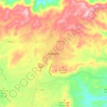 Mapa topográfico Ilobasco, altitud, relieve