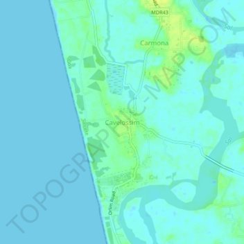 Mapa topográfico Cavelossim, altitud, relieve