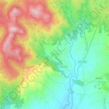 Mapa topográfico Padroso, altitud, relieve