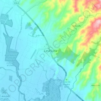 Mapa topográfico Cara Sucia, altitud, relieve
