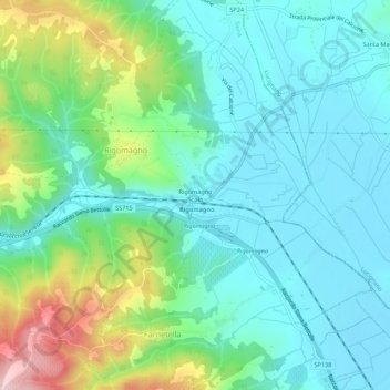 Mapa topográfico Rigomagno Scalo, altitud, relieve
