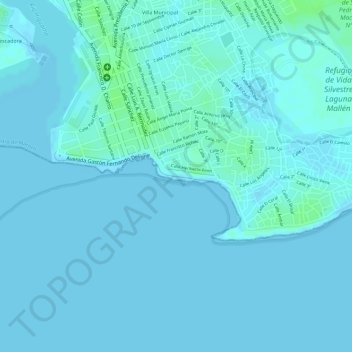 Mapa topográfico Malecón, altitud, relieve