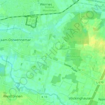 Mapa topográfico Braam, altitud, relieve