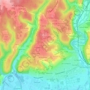 Mapa topográfico Les Rouquilloux, altitud, relieve