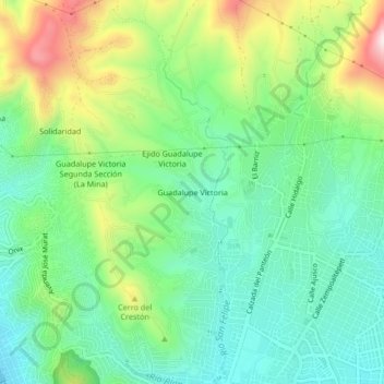 Mapa topográfico Guadalupe Victoria, altitud, relieve