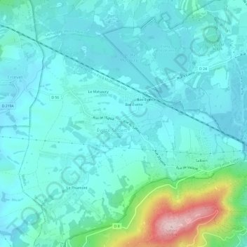 Mapa topográfico Évette, altitud, relieve