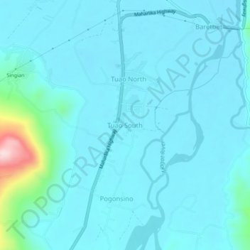Mapa topográfico Tuao South, altitud, relieve