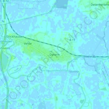 Mapa topográfico Detern, altitud, relieve