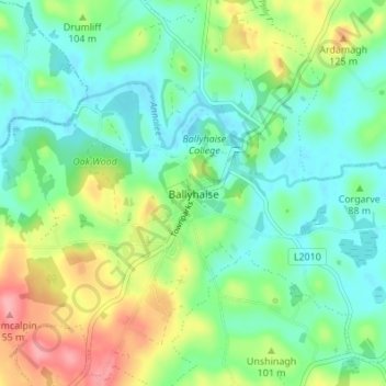 Mapa topográfico Ballyhaise, altitud, relieve