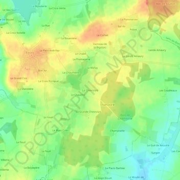 Mapa topográfico La Chevrolais, altitud, relieve