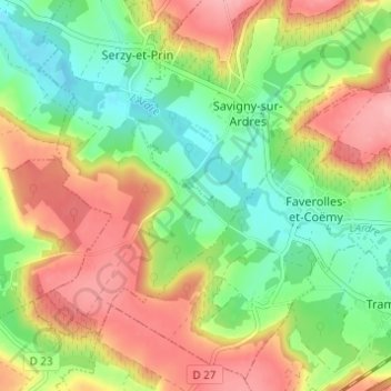 Mapa topográfico Prin, altitud, relieve