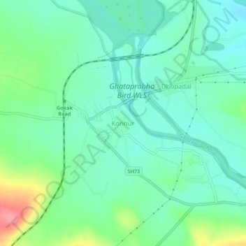 Mapa topográfico Konnur, altitud, relieve